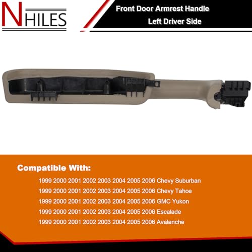 NHILES Front Door Armrest Driver Side Handle Replacement Compatible with 1999-06 Chevy Suburban/Tahoe, GMC Yukon/Avalanche Escalade Replace Part # 12472876 (Beige) - Image 3