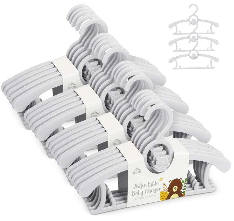 Anstore 20 Pack Plastic Baby Hangers Extendable NonSlip Toddler Hangers for Kids Children Clothes Dresses Grey