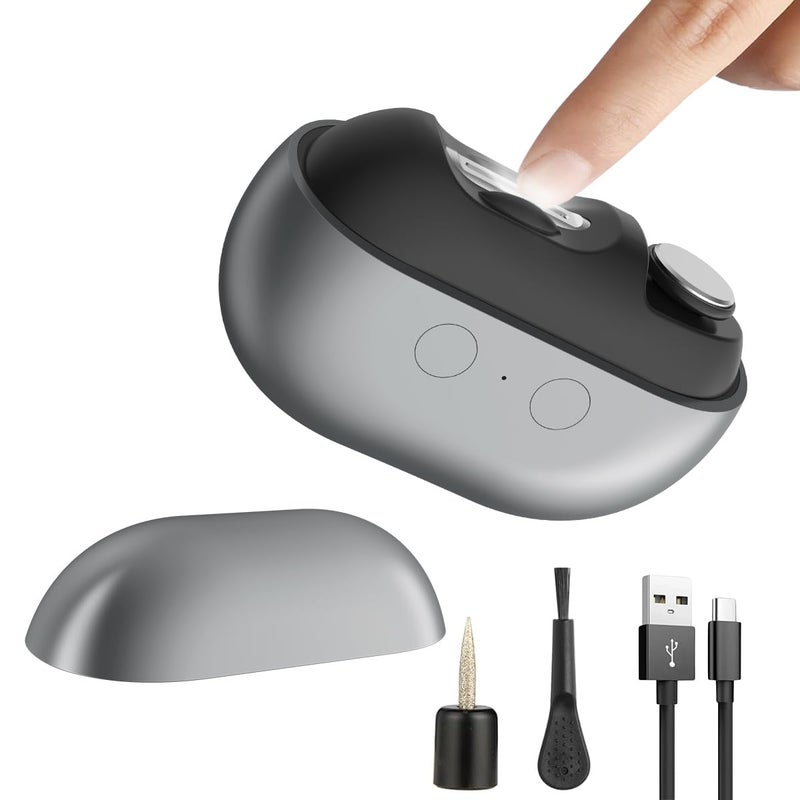 RIMOL Electric Nail Clipper with Polishing RIMOL 3in1 Automatic Nail Trimmer with LED Light  Nail Scraps Storage Painless Grooming for Adults Seniors Women Men and Kids Matte Gray  Black - Image 1