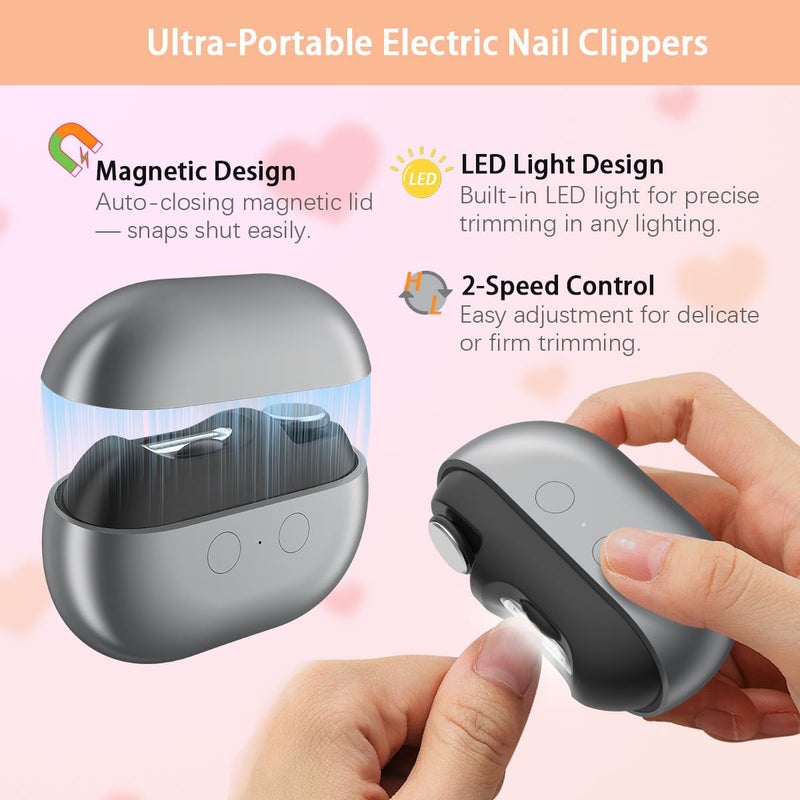 RIMOL Electric Nail Clipper with Polishing RIMOL 3in1 Automatic Nail Trimmer with LED Light  Nail Scraps Storage Painless Grooming for Adults Seniors Women Men and Kids Matte Gray  Black - Image 4