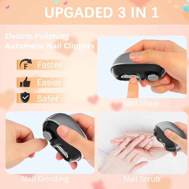 RIMOL Electric Nail Clipper with Polishing RIMOL 3in1 Automatic Nail Trimmer with LED Light  Nail Scraps Storage Painless Grooming for Adults Seniors Women Men and Kids Matte Gray  Black - Image 3
