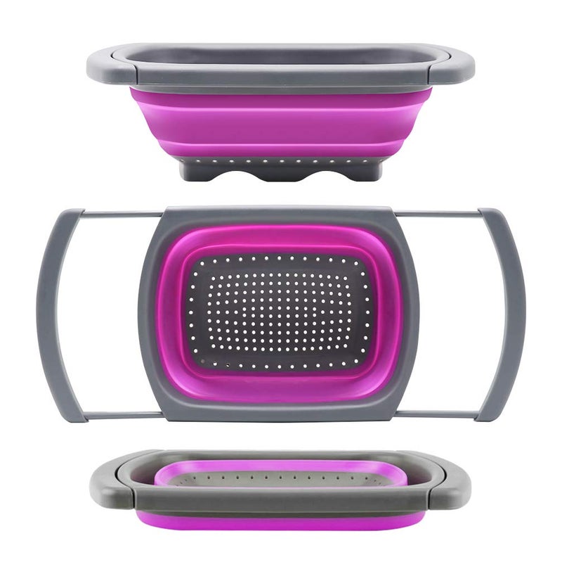 Qimh Collapsible Colander Kitchen Colander Set Over Sink Strainer VeggiesFruit Colanders Strainers with Extendable Handles Dishwasher Safe Folding Strainer for Kitchen 6Quart BPA Free
