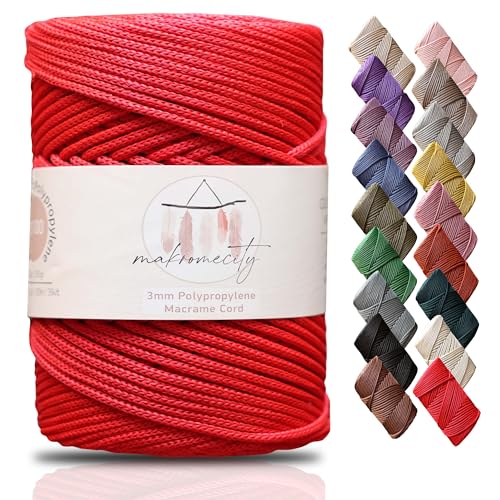 Makromecity, Premium Polyester Macrame Cord 3mm x 131 Yards (394 feet) 3mm Polypropylene Red Macrame Cord Crochet Macrame Bag Cord Crafts for Wall Hangings, Bags, Underplate, Rug - Image 1
