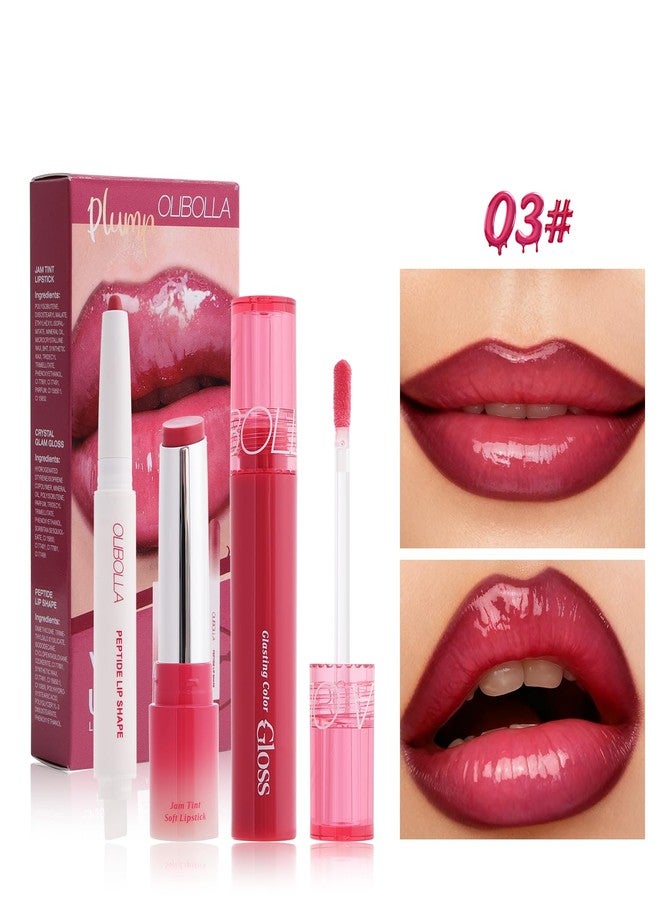 BANGFENG 3PCS Glossy Lip Combo Set - Shade with Plumping Gloss, Hydrating Melting Balm & Smooth Lip Liner for Fuller, Defined, High-Shine Juicy Lips, K-Beauty Viral Makeup Look (03# Cherry Plum) - Image 4
