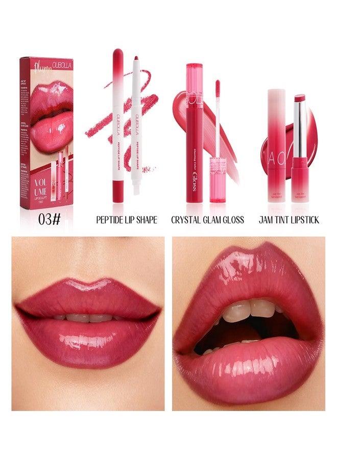 BANGFENG 3PCS Glossy Lip Combo Set - Shade with Plumping Gloss, Hydrating Melting Balm & Smooth Lip Liner for Fuller, Defined, High-Shine Juicy Lips, K-Beauty Viral Makeup Look (03# Cherry Plum) - Image 5