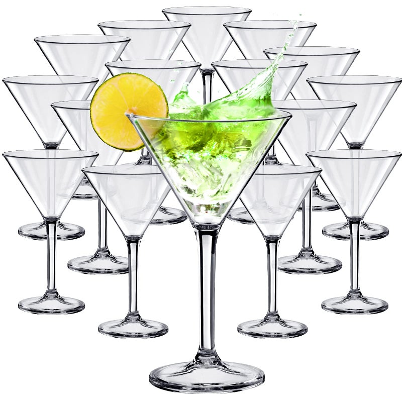 Patelai 20 Pcs 10 oz Unbreakable Martini Glasses Set Disposable Plastic Martini Glasses Clear Stemmed Cocktail Cups Drinkware for Mousse Home Bar Restaurant Wedding Gift Festival Party Supplies 