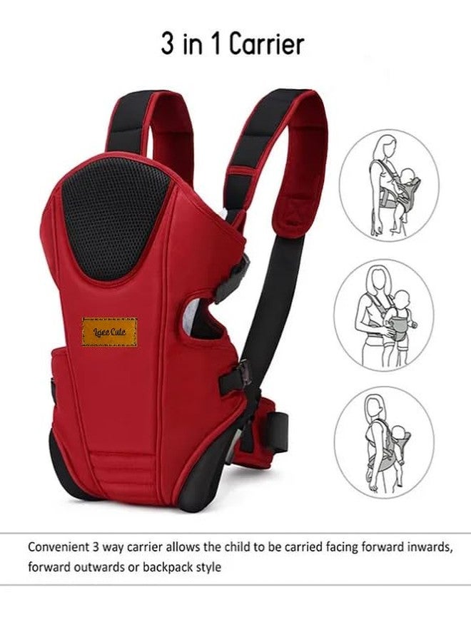 Laee cute 3 in 1 Adjustable Baby Carrier Kangaroo Head Support Safety Belt Sling Backpack Baby Carrier (Red to Black) - Image 3