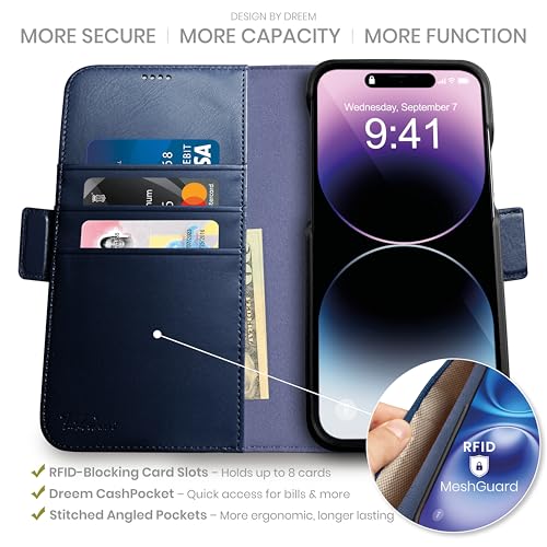 Dreem Wallet Case for iPhone 14 Pro Max 2 Way Phone Stand Magnetic Detachable Vegan Leather Flip Cover RFID Blocking Card Holder MagSafeFit Gift Box Fibonacci Royal - Image 3