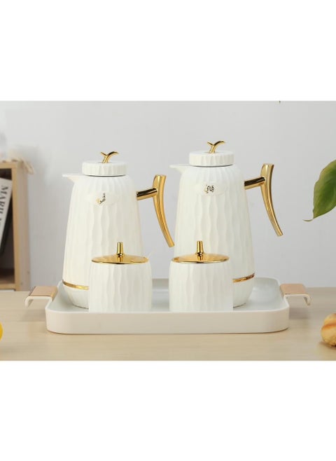 Thermos set for Tea and Coffee with Serving sauce, Sugar Packet and Attractive Tea box 5 pieces Beige