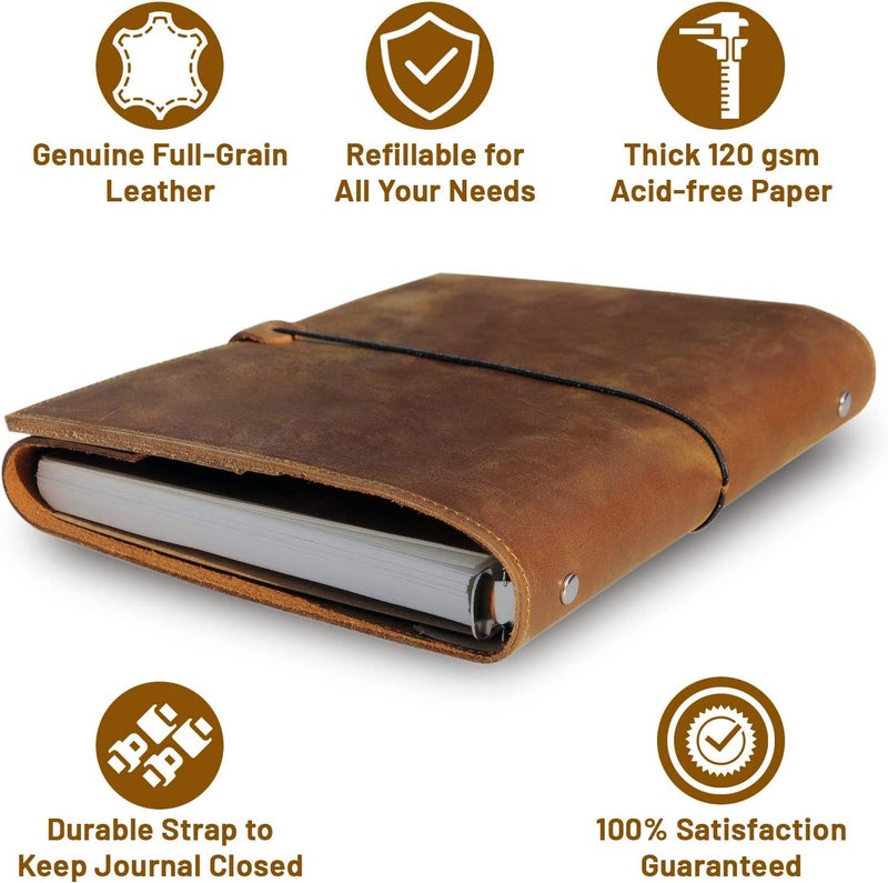WANDERINGS A5 Leather Binder Journal â€“ Handcrafted 6 Ring Organizer with Pockets â€“ Leather Planner with Planner Inserts â€“ 52 Week Undated Calendar | A5 6 Ring Binder Filofax Compatible â€“ 6â€ x 8.5â€ - Image 5