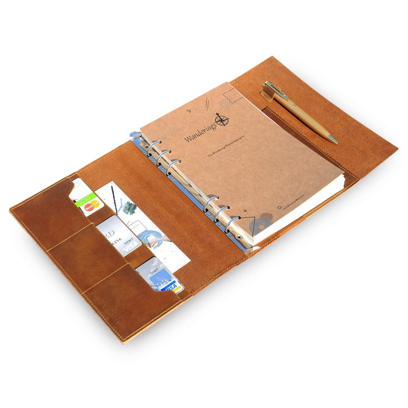 WANDERINGS A5 Leather Binder Journal â€“ Handcrafted 6 Ring Organizer with Pockets â€“ Leather Planner with Planner Inserts â€“ 52 Week Undated Calendar | A5 6 Ring Binder Filofax Compatible â€“ 6â€ x 8.5â€ - Image 3