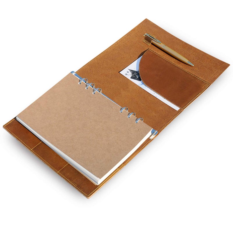 WANDERINGS A5 Leather Binder Journal â€“ Handcrafted 6 Ring Organizer with Pockets â€“ Leather Planner with Planner Inserts â€“ 52 Week Undated Calendar | A5 6 Ring Binder Filofax Compatible â€“ 6â€ x 8.5â€ - Image 4