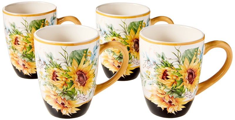 Certified International Sunflower Fields Ceramic Mugs Set of 4  18 oz Floral Coffee  Tea Cups with Golden Handles  Great for Brightening Mornings Hosting Guests or Gifting Joy 