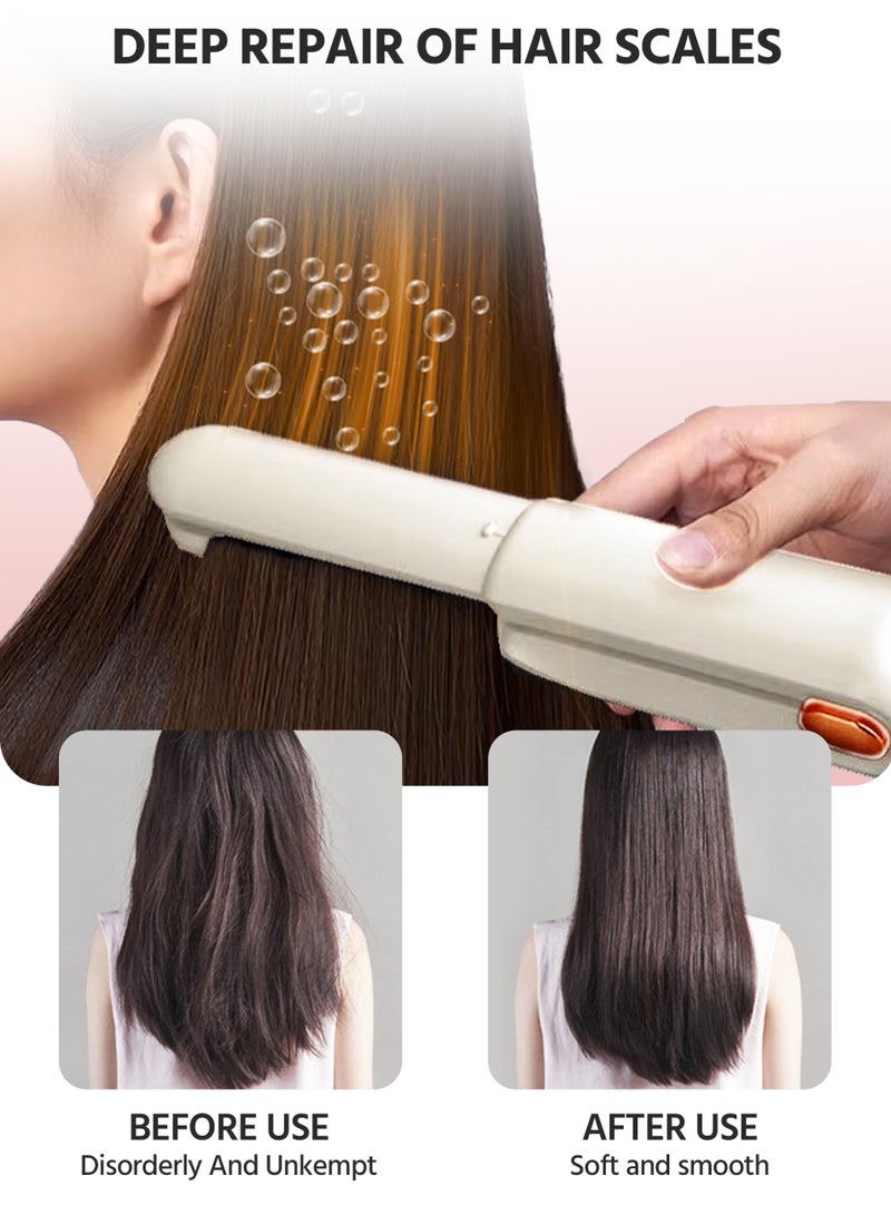 Electric Hair Straightener Brush, Ceramic Ionic Hair Straightening Comb & Curler, Fast Heating, 3 Temps, Anti-Scald Electric Flat Iron, White - Image 4