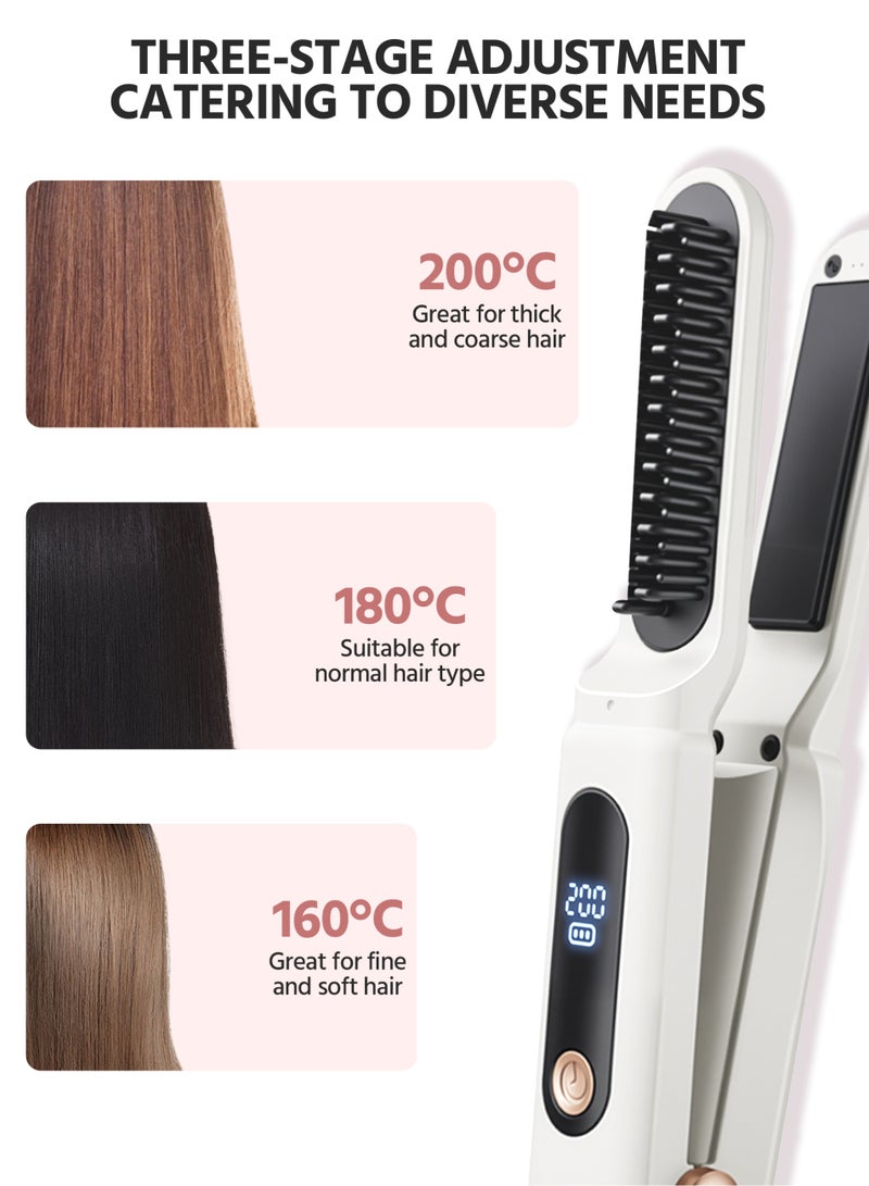 Electric Hair Straightener Brush, Ceramic Ionic Hair Straightening Comb & Curler, Fast Heating, 3 Temps, Anti-Scald Electric Flat Iron, White - Image 5
