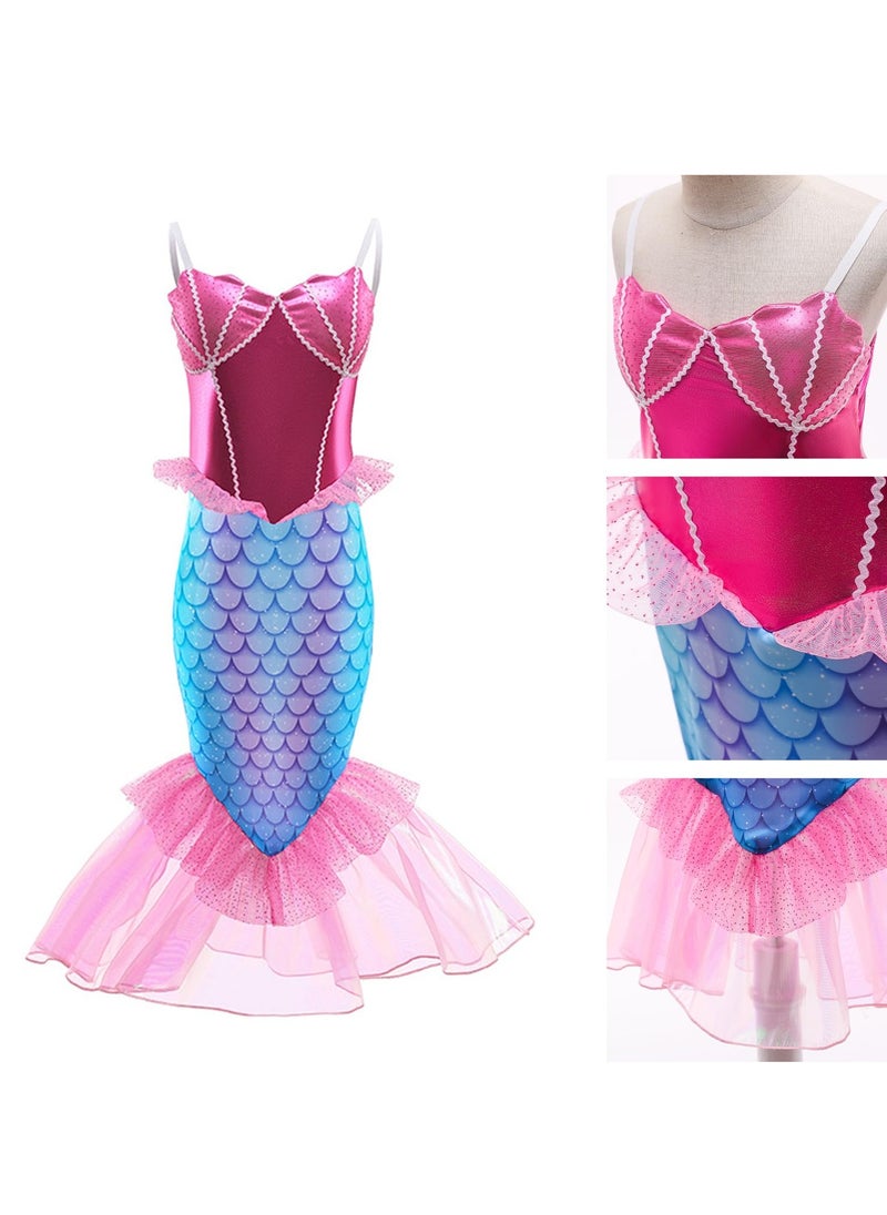 Generic Little Girls Mermaid Princess Costume Party Dress For Kids, Mermaid Costume Princess Dress Up With Accessories Including Pendant, Earrings, Hair Clips, Handbag (D)  - Image 3
