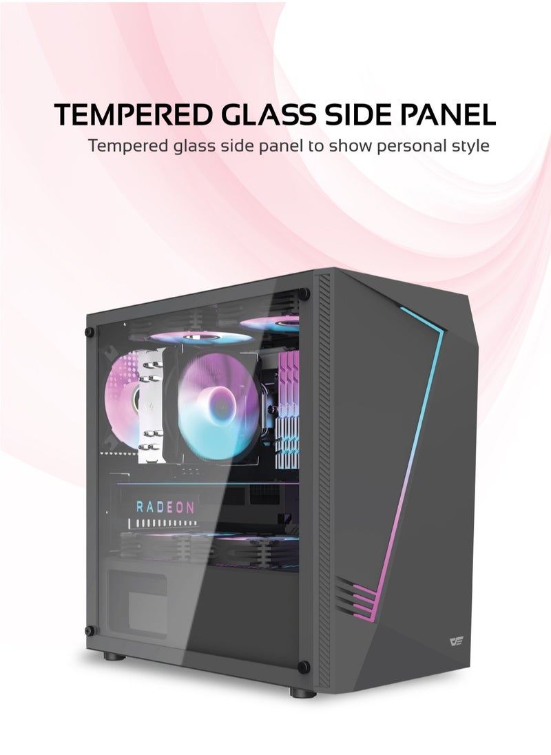 Darkflash AL390 MATX Gaming PC Case, ITX Motherboard Compatibility, Equipped With USB 3.0, 4 Expansion slots, Tempered Glass Panels Computer Cabinet (No Fans Included)