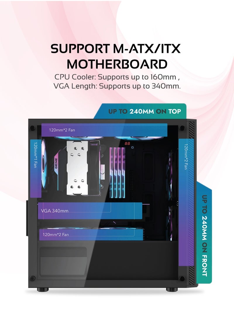 Darkflash AL390 MATX Gaming PC Case, ITX Motherboard Compatibility, Equipped With USB 3.0, 4 Expansion slots, Tempered Glass Panels Computer Cabinet (No Fans Included)
