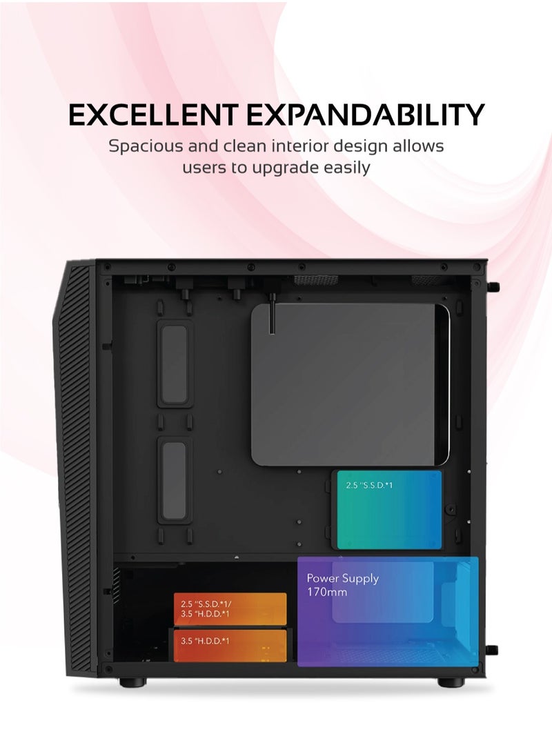 Darkflash AL390 MATX Gaming PC Case, ITX Motherboard Compatibility, Equipped With USB 3.0, 4 Expansion slots, Tempered Glass Panels Computer Cabinet (No Fans Included)