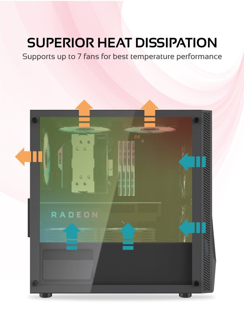 Darkflash AL390 MATX Gaming PC Case, ITX Motherboard Compatibility, Equipped With USB 3.0, 4 Expansion slots, Tempered Glass Panels Computer Cabinet (No Fans Included)