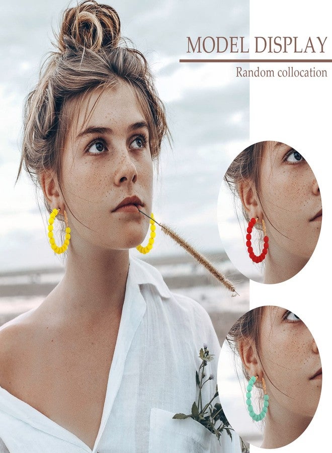 Sureio 16 Pairs Beaded Hoop Earrings Women Bohemian Circle Round Bead Earrings Bulk Colorful Bead Dangle Earrings(1.37 Inch) - Image 5