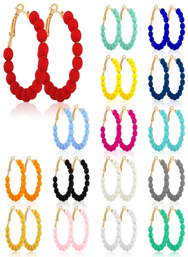 Sureio 16 Pairs Beaded Hoop Earrings Women Bohemian Circle Round Bead Earrings Bulk Colorful Bead Dangle Earrings(1.37 Inch) - Image 1