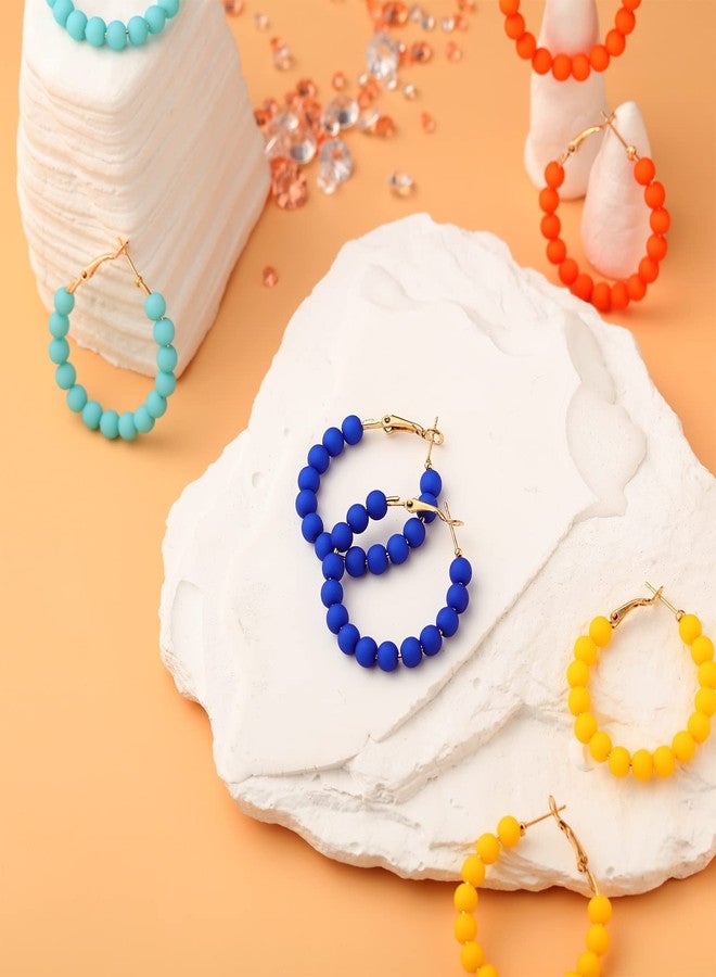 Sureio 16 Pairs Beaded Hoop Earrings Women Bohemian Circle Round Bead Earrings Bulk Colorful Bead Dangle Earrings(1.37 Inch) - Image 4