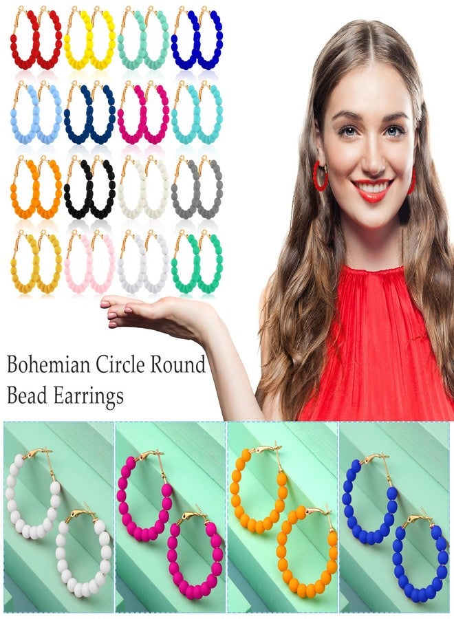 Sureio 16 Pairs Beaded Hoop Earrings Women Bohemian Circle Round Bead Earrings Bulk Colorful Bead Dangle Earrings(1.37 Inch) - Image 3