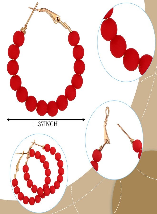 Sureio 16 Pairs Beaded Hoop Earrings Women Bohemian Circle Round Bead Earrings Bulk Colorful Bead Dangle Earrings(1.37 Inch) - Image 2