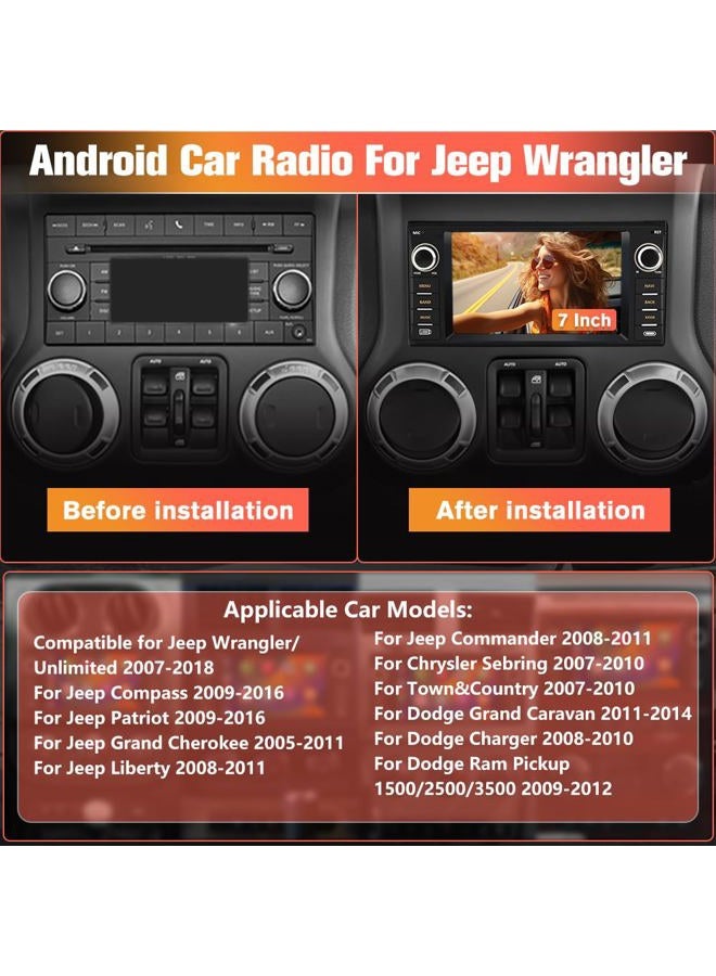 Pyniro Car Radio Stereo Upgrade for Jeep Wrangler 2007-2018/Dodge Ram 1500,etc., Android Head Unit with 7-Inch Touch Screen/Backup Camera/Wireless CarPlay & Android Auto/Mirroring/Wi-Fi/FM/SWC - Image 2