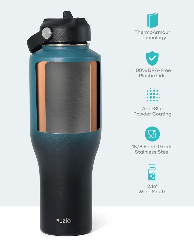 BUZIO 40oz Insulated Water Bottle Fits in Any Car Cup Holders, BUZIO 40oz Vacuum Insulated Tumbler with Lids and Straw for Water, Travel Mug Cupholder Friendly, Leakproof Keep Cold & Hot, Indigo Crush - Image 5