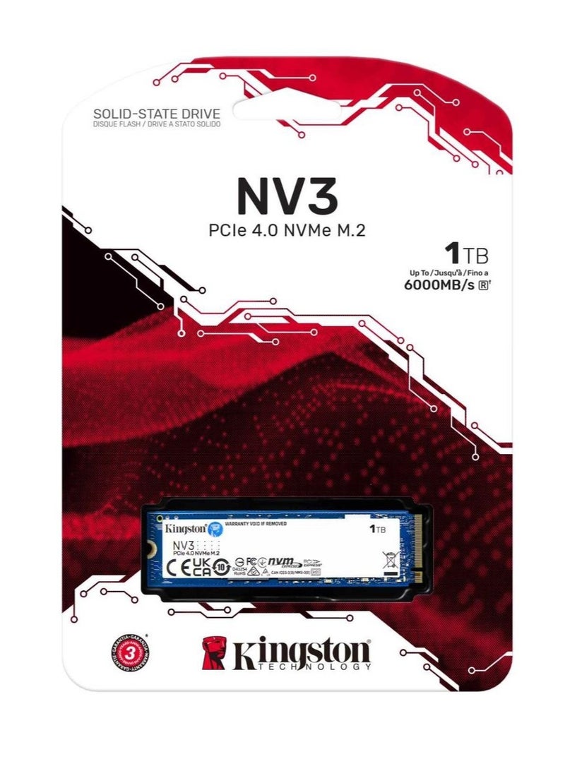 Kingston Grey KINGSTON NV3 PCIe 4.0 NV ME SSD 1TB 6 000MB s Read 4 000MB s Write M.2 2280 3D - Image 1