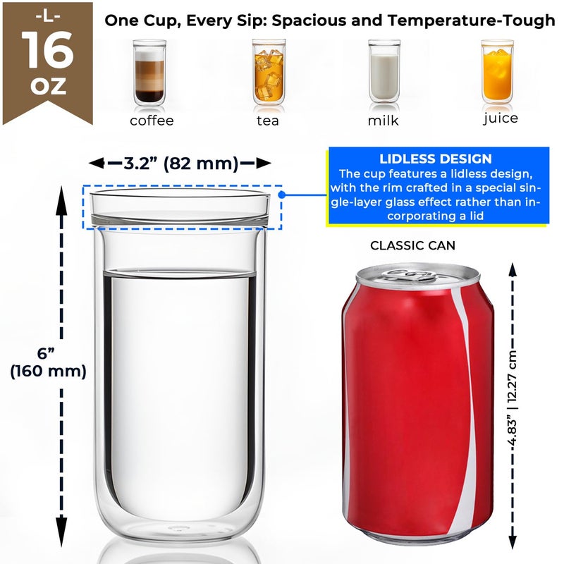 Aquach Double Wall Glass Cup 16oz 2pcs, Clear Insulated Coffee Drinking Glasses, Single Mouth/Double Body - Image 4
