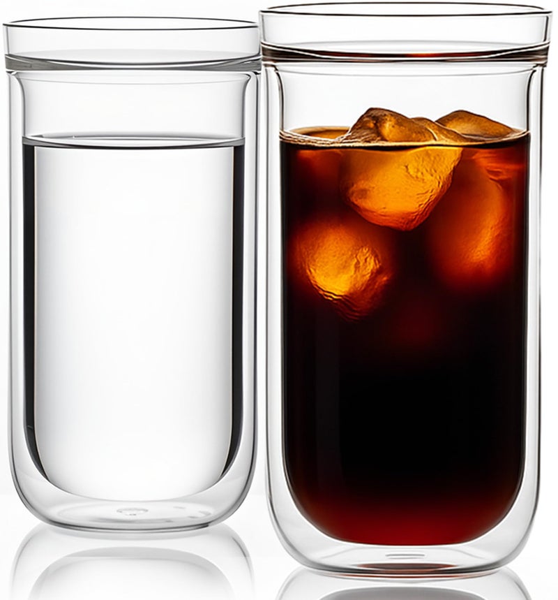 Aquach Double Wall Glass Cup 16oz 2pcs, Clear Insulated Coffee Drinking Glasses, Single Mouth/Double Body - Image 1