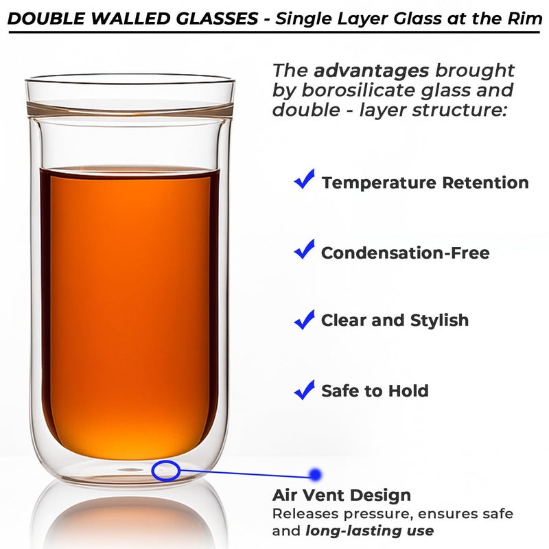 Aquach Double Wall Glass Cup 16oz 2pcs, Clear Insulated Coffee Drinking Glasses, Single Mouth/Double Body - Image 5