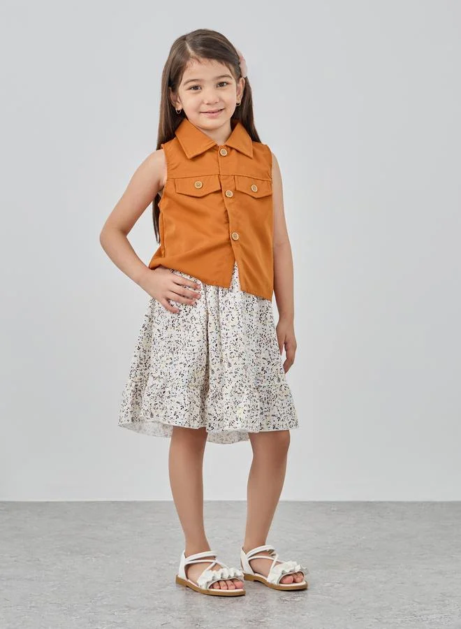 تايك تو Take Two Floral Print Dress and Collared Waistcoat Set