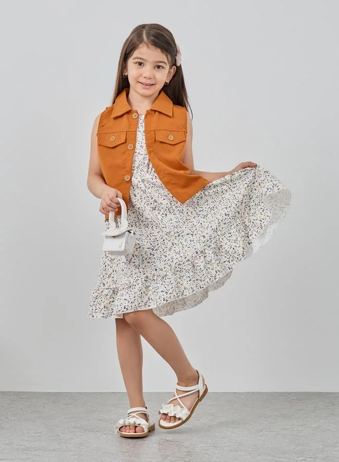 تايك تو Take Two Floral Print Dress and Collared Waistcoat Set