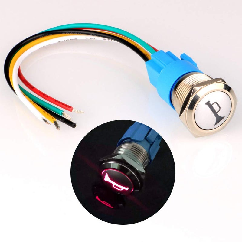 Gebildet 12V-24V/5A 19mm مسبق التوصيل زر بوق السماعة لحظي مفتاح معدني مقاوم للماء مع ضوء LED أحمر للسيارة والقارب مصمم لذوق خليجي - Image 1