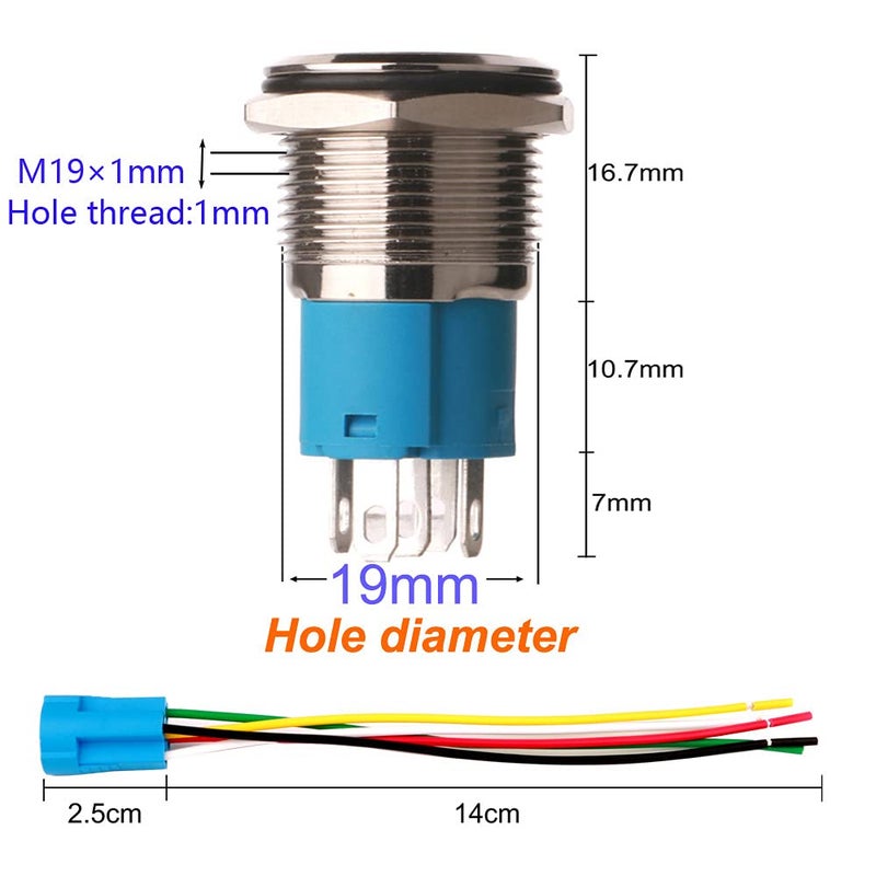 Gebildet 12V-24V/5A 19mm مسبق التوصيل زر بوق السماعة لحظي مفتاح معدني مقاوم للماء مع ضوء LED أحمر للسيارة والقارب مصمم لذوق خليجي - Image 3