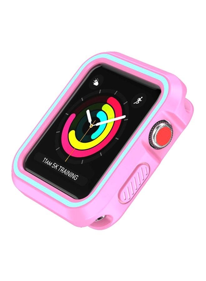 NIBEMINENT Rugged Armor Bumper Protective Case Cover For Apple Watch Series 1/2/3 38mm Pink/Blue - Image 5