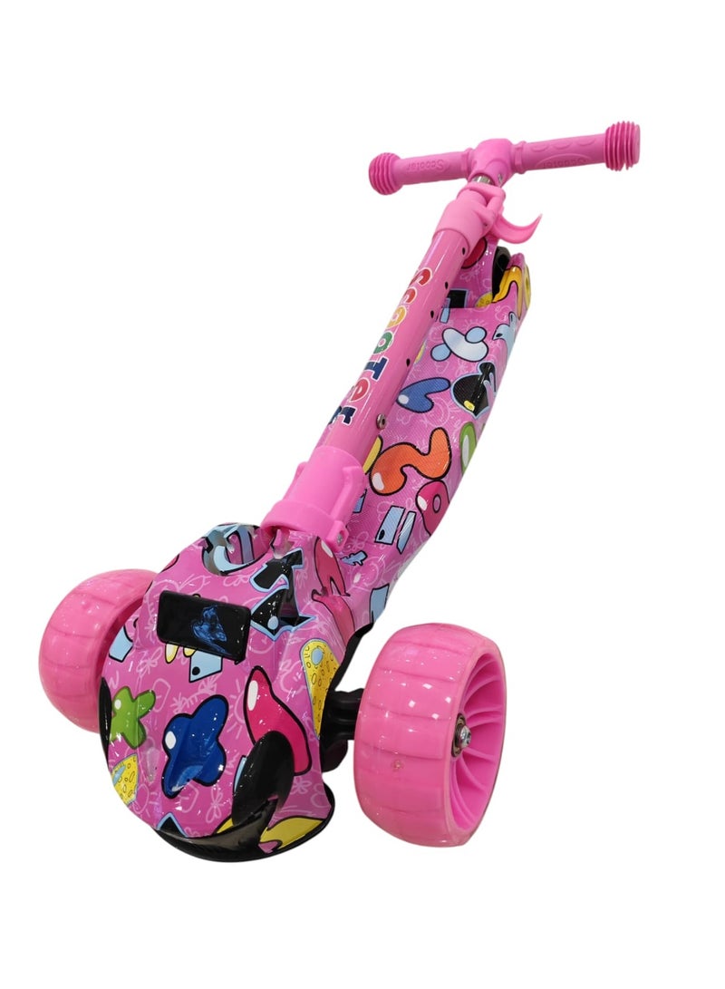 REZZOSS NEW REZZOSS Smart Kick Scooter for Kids of 3 to 14 Years Age | LED Magic Wheels with Fold-able & Height Adjustable Handle for Baby Boys and Girls with Foot Brakes (Pink) - Image 3