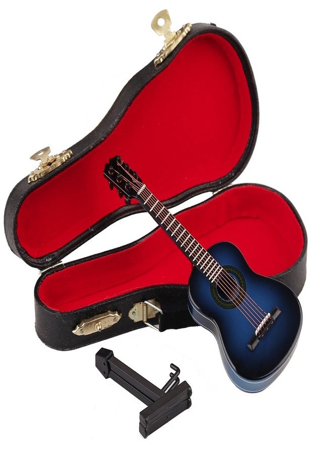 Dselvgvu Wooden Miniature Guitar with Stand and Case Mini Musical Instrument Classic Guitar Replica Collectible Figurines Model Home Decoration Display Ornament (Blue, 5.12"x1.86"x0.68") - Image 4
