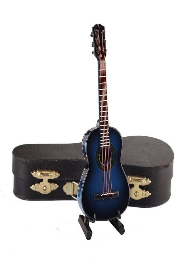Dselvgvu Wooden Miniature Guitar with Stand and Case Mini Musical Instrument Classic Guitar Replica Collectible Figurines Model Home Decoration Display Ornament (Blue, 5.12"x1.86"x0.68") - Image 1
