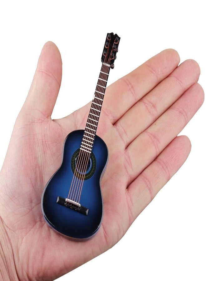 Dselvgvu Wooden Miniature Guitar with Stand and Case Mini Musical Instrument Classic Guitar Replica Collectible Figurines Model Home Decoration Display Ornament (Blue, 5.12"x1.86"x0.68") - Image 2