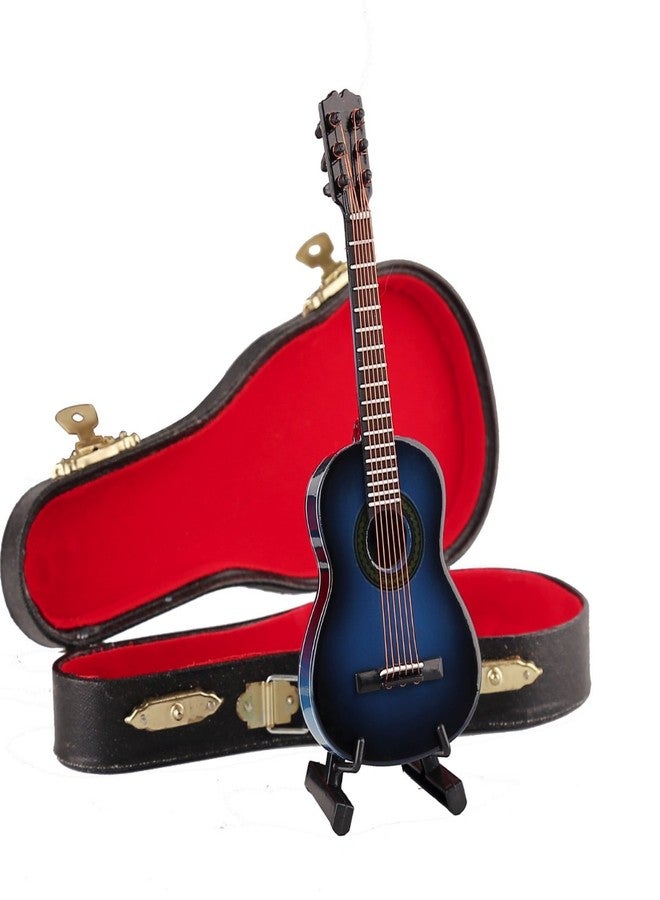 Dselvgvu Wooden Miniature Guitar with Stand and Case Mini Musical Instrument Classic Guitar Replica Collectible Figurines Model Home Decoration Display Ornament (Blue, 5.12"x1.86"x0.68") - Image 5