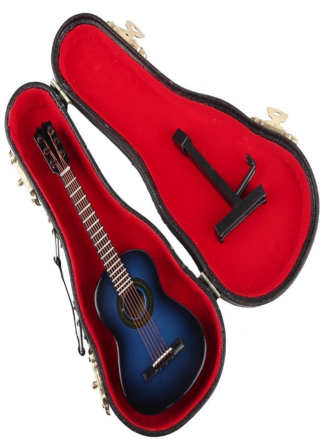 Dselvgvu Wooden Miniature Guitar with Stand and Case Mini Musical Instrument Classic Guitar Replica Collectible Figurines Model Home Decoration Display Ornament (Blue, 5.12"x1.86"x0.68") - Image 3