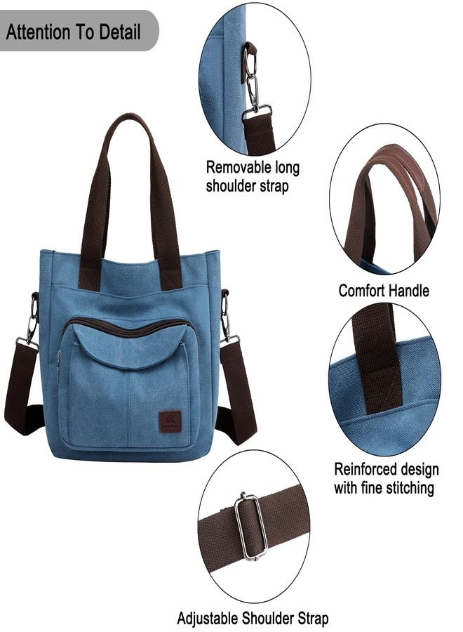 ZHIERNA Canvas Tote Purse for Women, Vintage Crossbody Shoulder Bags Small Handbag, Multi-pocket Top Handle Work Bag - Image 5