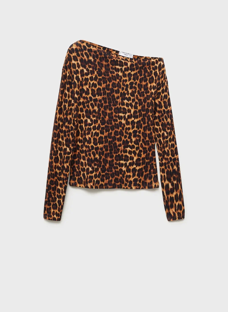 MANGO Asymmetrical Neck Leopard T-Shirt