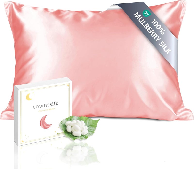 townssilk Silk Pillowcase, 100% Natural Mulberry Silk, 19 Momme, Two-Sided Silk, Oeko-Tex Certified, Soft for Skin and Hair, 1 Unit, 50 x 75 cm, Salmon - Image 1