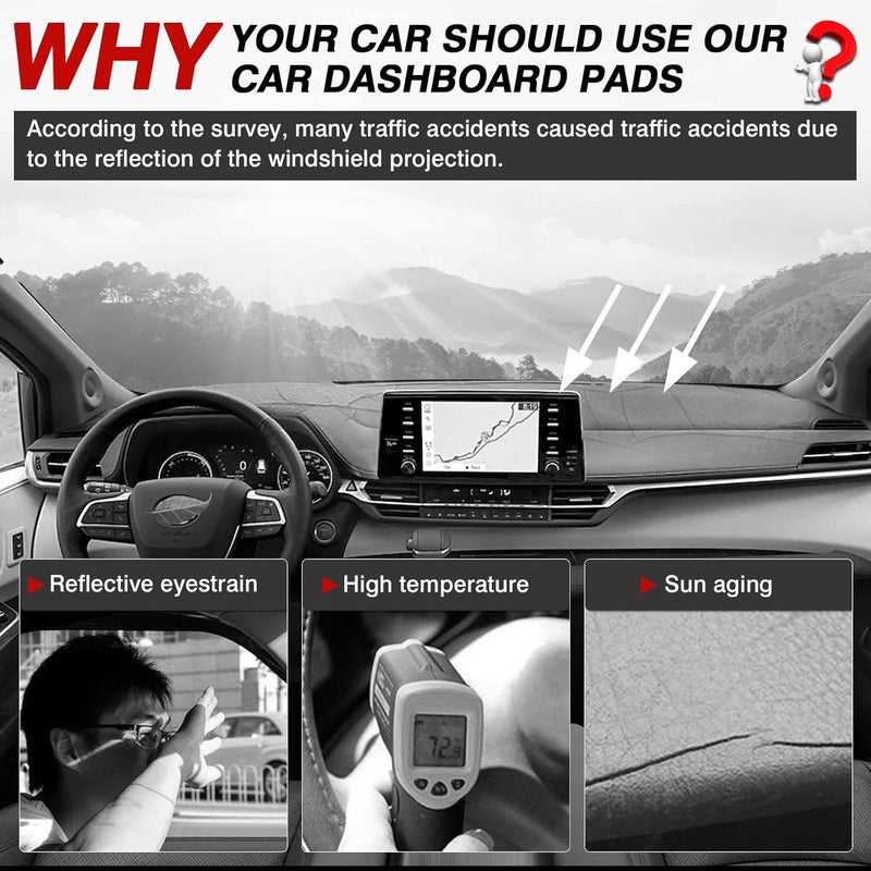 Autorder Dashboard Cover Mat for Toyota Sienna 2021-2024 2025 2026 Accessories Dash Cover Flannel Dash Mat Sunshade Glare UV Rays Protector - Image 2